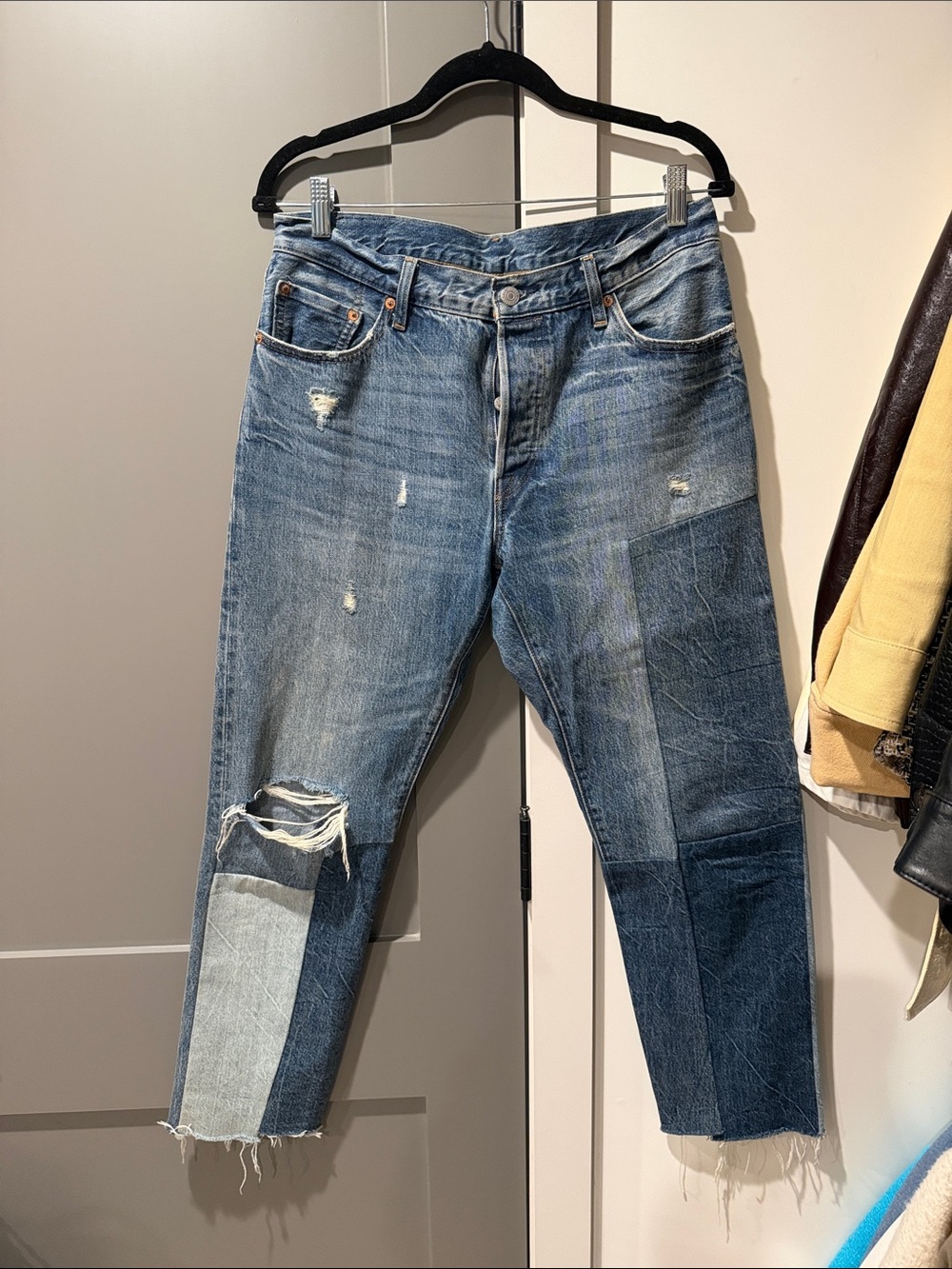 Levi's Two-Tone Patchwork Blue Straight Jeans